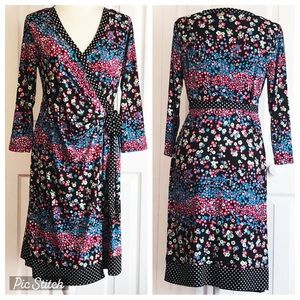 Motherhood Maternity Black Floral & Polka Dot Midi Wrap Dress Medium